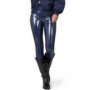 SPANX Faux Patent Leather Leggings in Port Navy Glossy Shiny 20301R Women’s XS